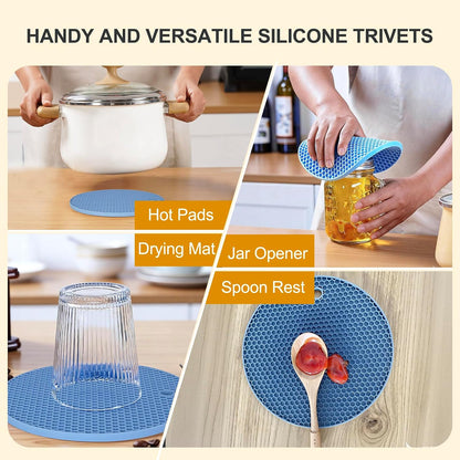 4 PCS Heat Resistant Silicone Trivet Mats for Hot Pots and Pans, Hot Dishes | Hot Pads Pot Holders for Kitchen Countertops Table, Kitchen Essentials, Easy to Wash and Dry, Food Grade & BPA Free, Black