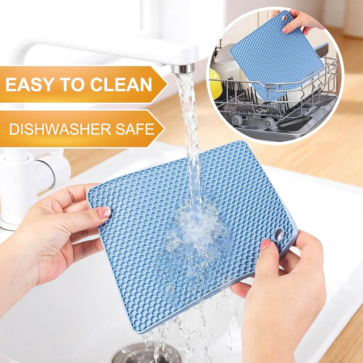 4 PCS Heat Resistant Silicone Trivet Mats for Hot Pots and Pans, Hot Dishes | Hot Pads Pot Holders for Kitchen Countertops Table, Kitchen Essentials, Easy to Wash and Dry, Food Grade & BPA Free, Black