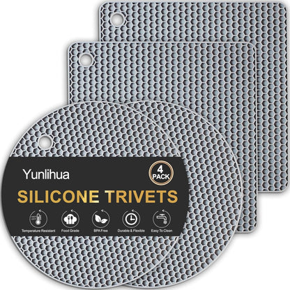 4 PCS Heat Resistant Silicone Trivet Mats for Hot Pots and Pans, Hot Dishes | Hot Pads Pot Holders for Kitchen Countertops Table, Kitchen Essentials, Easy to Wash and Dry, Food Grade & BPA Free, Black