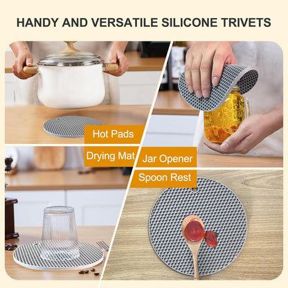 4 PCS Heat Resistant Silicone Trivet Mats for Hot Pots and Pans, Hot Dishes | Hot Pads Pot Holders for Kitchen Countertops Table, Kitchen Essentials, Easy to Wash and Dry, Food Grade & BPA Free, Black