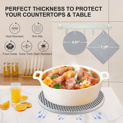 4 PCS Heat Resistant Silicone Trivet Mats for Hot Pots and Pans, Hot Dishes | Hot Pads Pot Holders for Kitchen Countertops Table, Kitchen Essentials, Easy to Wash and Dry, Food Grade & BPA Free, Black