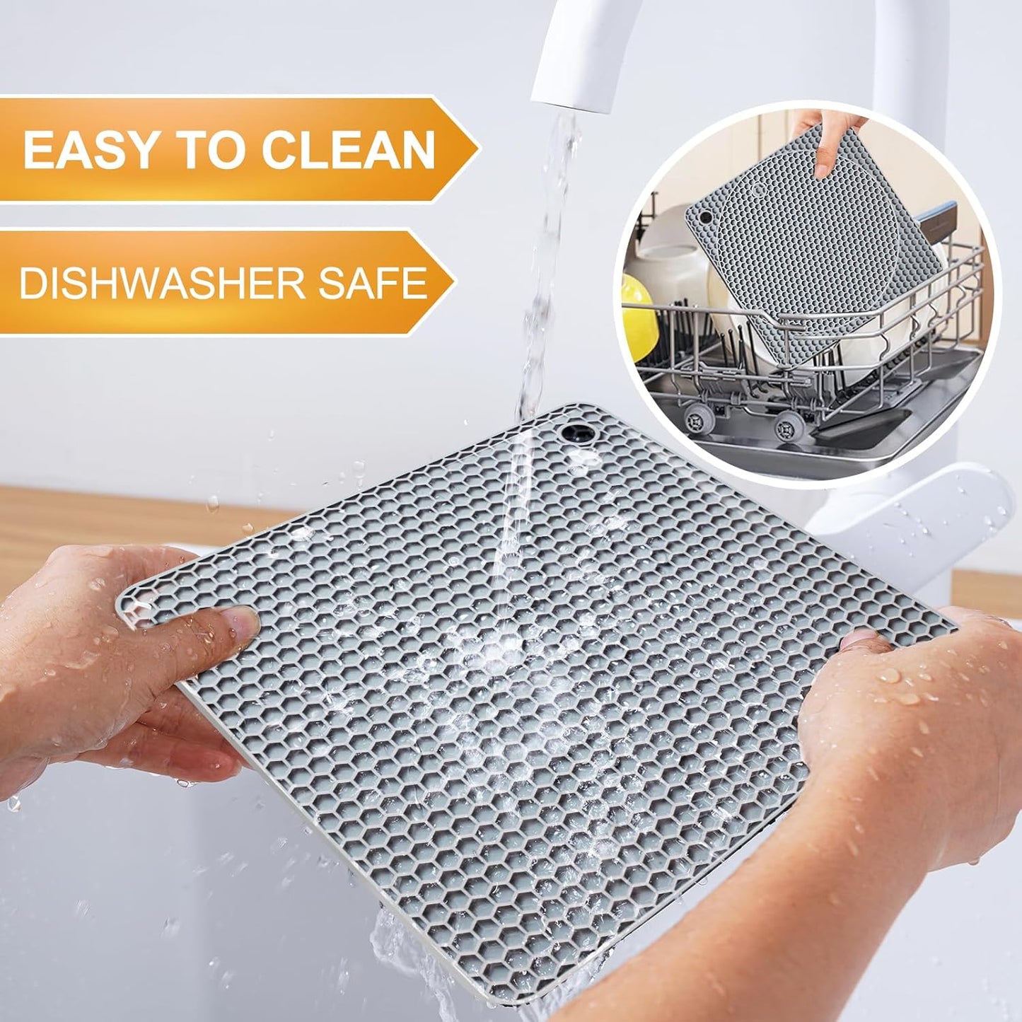 4 PCS Heat Resistant Silicone Trivet Mats for Hot Pots and Pans, Hot Dishes | Hot Pads Pot Holders for Kitchen Countertops Table, Kitchen Essentials, Easy to Wash and Dry, Food Grade & BPA Free, Black