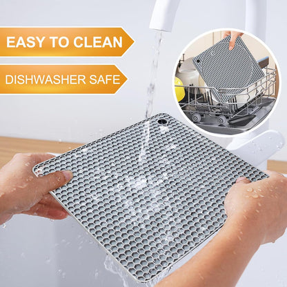 4 PCS Heat Resistant Silicone Trivet Mats for Hot Pots and Pans, Hot Dishes | Hot Pads Pot Holders for Kitchen Countertops Table, Kitchen Essentials, Easy to Wash and Dry, Food Grade & BPA Free, Black