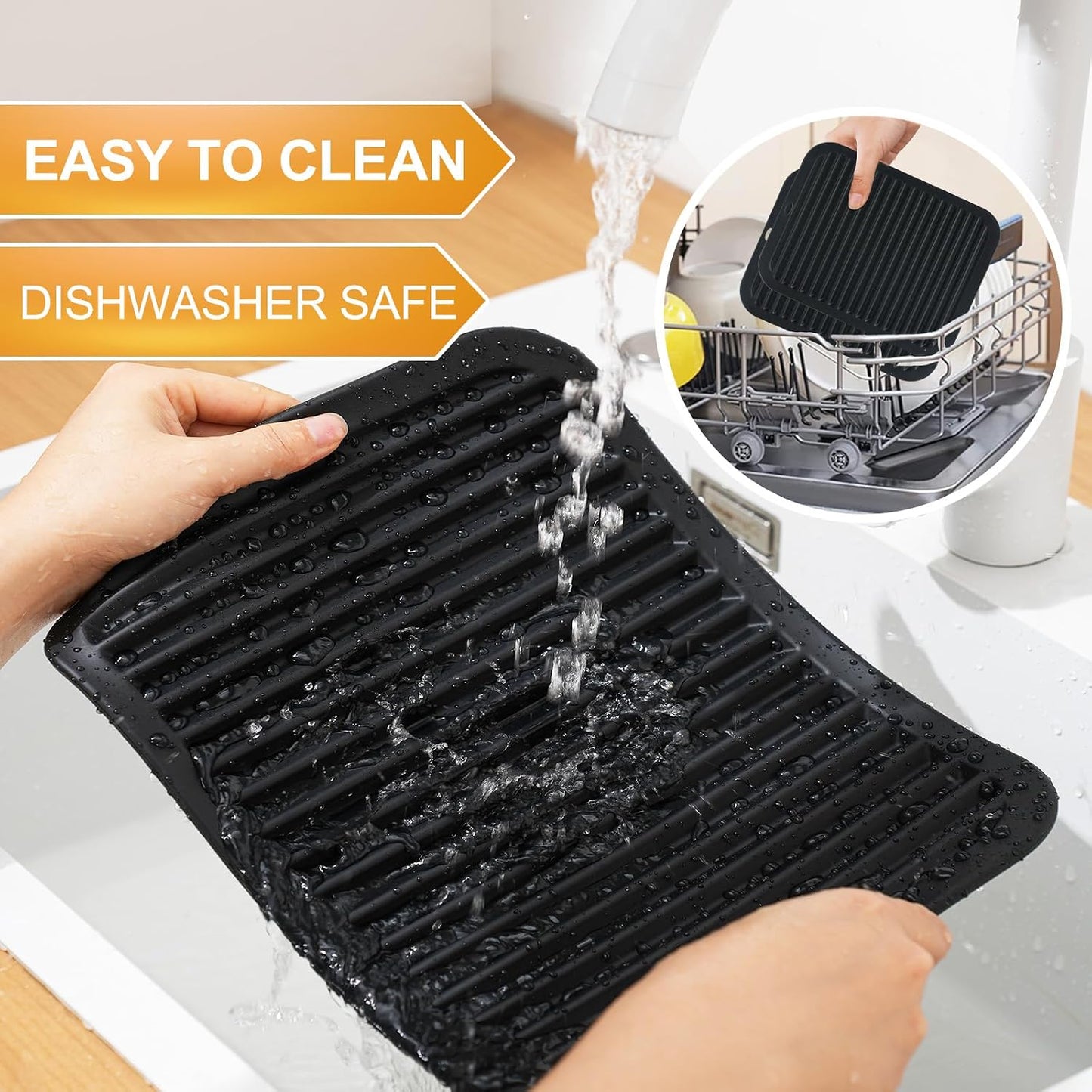 4 PCS Heat Resistant Silicone Trivet Mats for Hot Pots and Pans, Hot Dishes | Hot Pads Pot Holders for Kitchen Countertops Table, Kitchen Essentials, Easy to Wash and Dry, Food Grade & BPA Free, Black