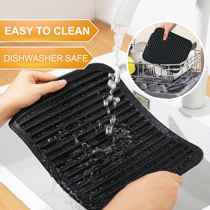 4 PCS Heat Resistant Silicone Trivet Mats for Hot Pots and Pans, Hot Dishes | Hot Pads Pot Holders for Kitchen Countertops Table, Kitchen Essentials, Easy to Wash and Dry, Food Grade & BPA Free, Black