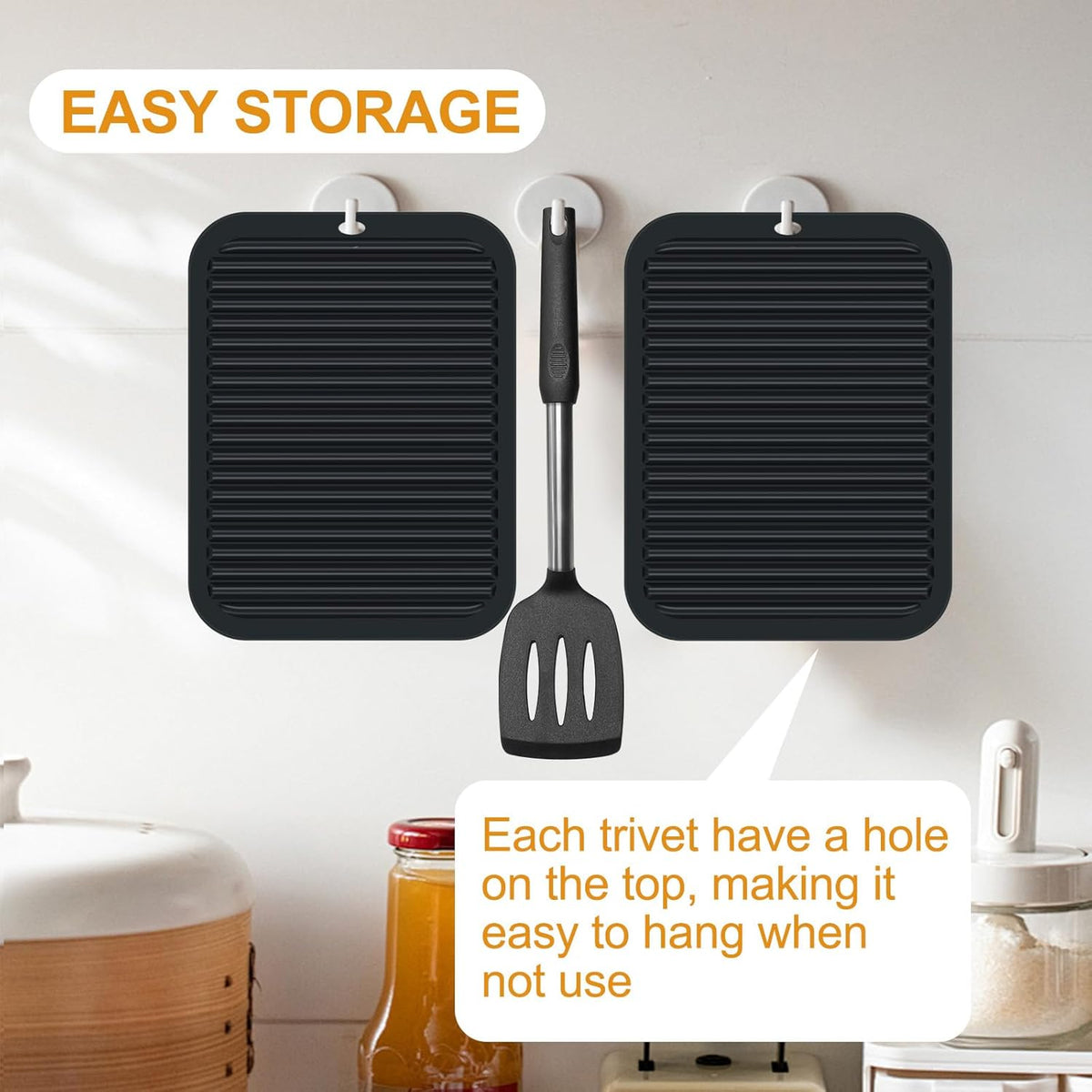 4 PCS Heat Resistant Silicone Trivet Mats for Hot Pots and Pans, Hot Dishes | Hot Pads Pot Holders for Kitchen Countertops Table, Kitchen Essentials, Easy to Wash and Dry, Food Grade & BPA Free, Black