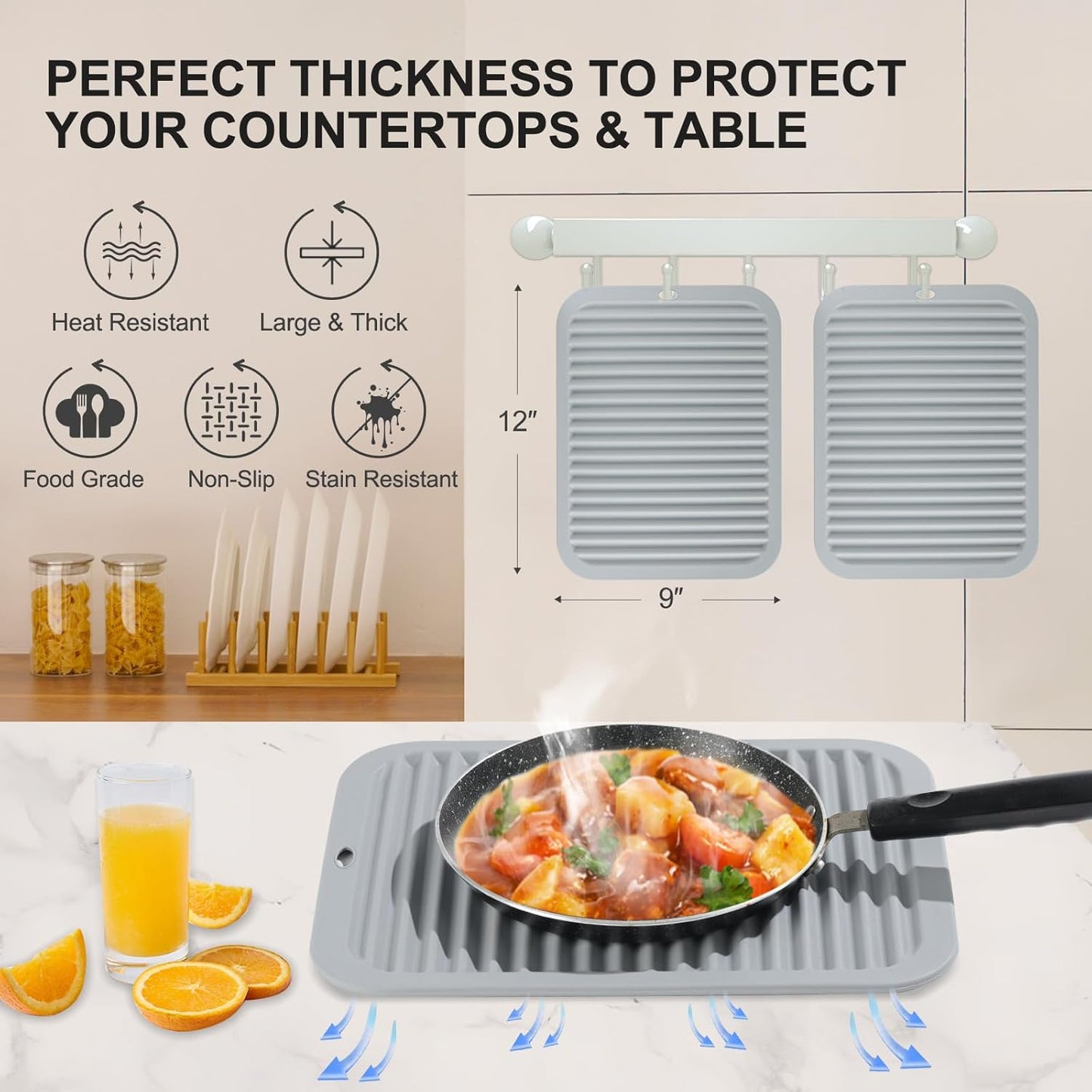 4 PCS Heat Resistant Silicone Trivet Mats for Hot Pots and Pans, Hot Dishes | Hot Pads Pot Holders for Kitchen Countertops Table, Kitchen Essentials, Easy to Wash and Dry, Food Grade & BPA Free, Black