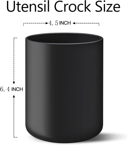 Black Kitchen Utensil Holder for Countertop Easy to Clean, Stable Matte Ceramic Cooking Utensil Crock for kitchen Counter, Spatula Holder for Farmhouse Décor 4.6×6.5 INCH