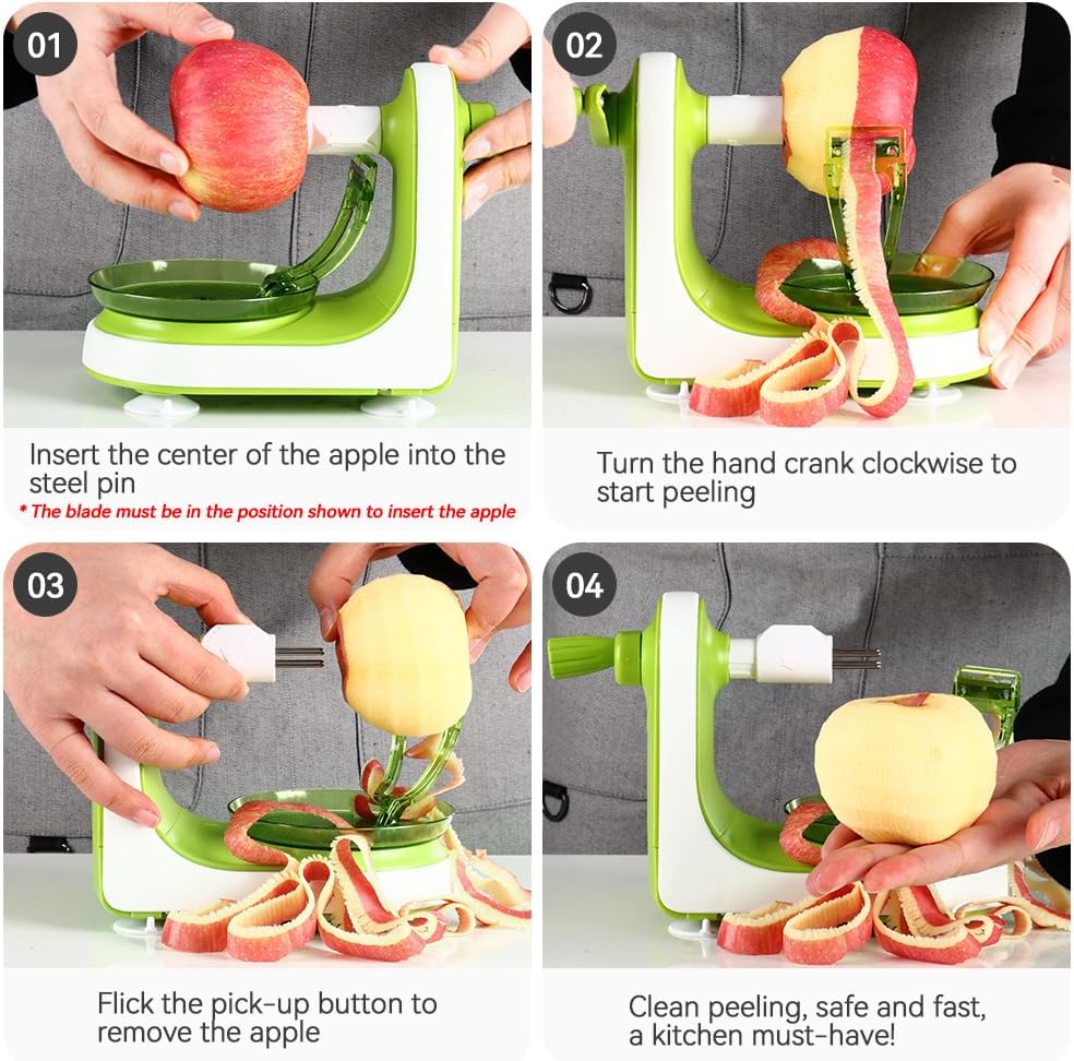 Manual Apple Peeler with Suction Base - Quick, Safe Desktop Apple Skin Peeler, Replaceable Blade, Easy to Clean for Home Kitchen Quick Applesauce Pie Making