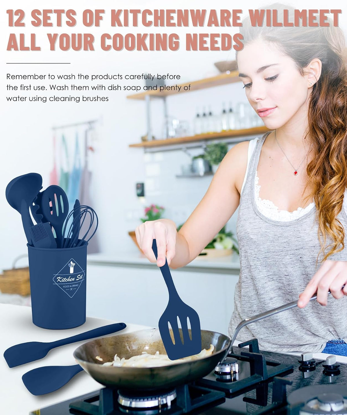 Blue Kitchen Utensils Set-12 Pieces Silicone Cooking Utensils Set