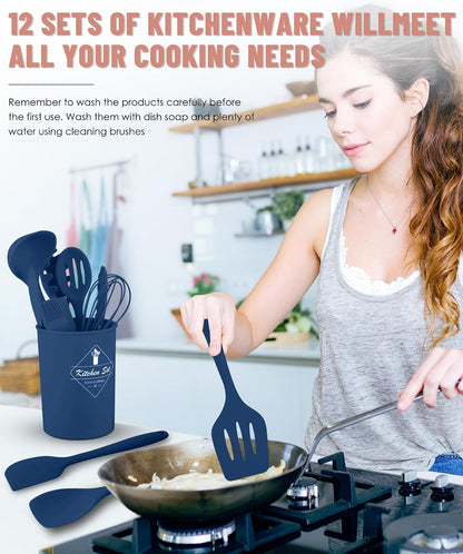 Blue Kitchen Utensils Set-12 Pieces Silicone Cooking Utensils Set