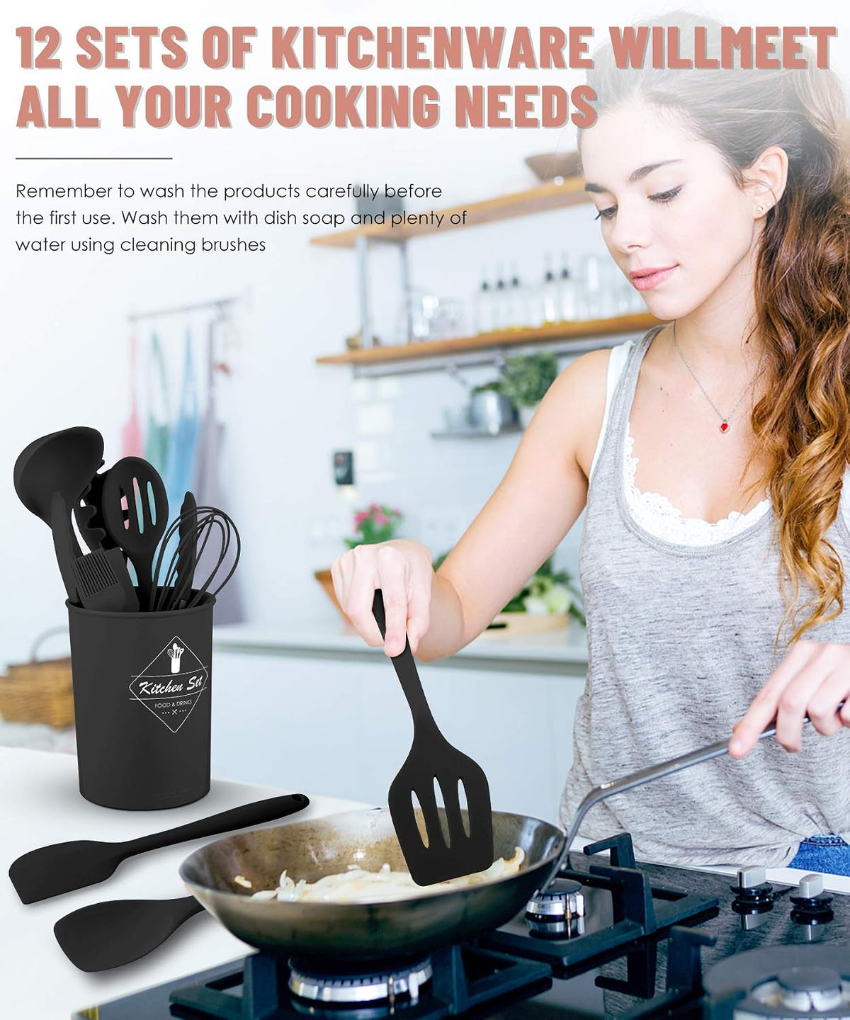 Blue Kitchen Utensils Set-12 Pieces Silicone Cooking Utensils Set