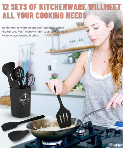 Blue Kitchen Utensils Set-12 Pieces Silicone Cooking Utensils Set