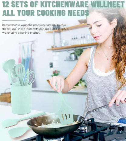 Blue Kitchen Utensils Set-12 Pieces Silicone Cooking Utensils Set
