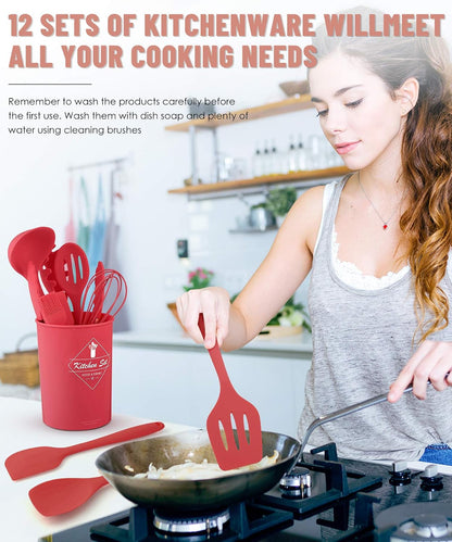 Blue Kitchen Utensils Set-12 Pieces Silicone Cooking Utensils Set
