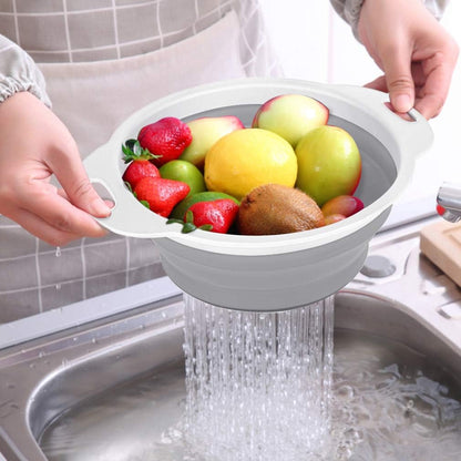 Collapsible Colander and Strainer Set of 3-2 PC 4 Quart(1 gal) and 1 PC 2 Quart(0.5 gal) - BPA Free & Dishwasher-safe Silicone Kitchen Foldable Strainer for Pasta, Veggies