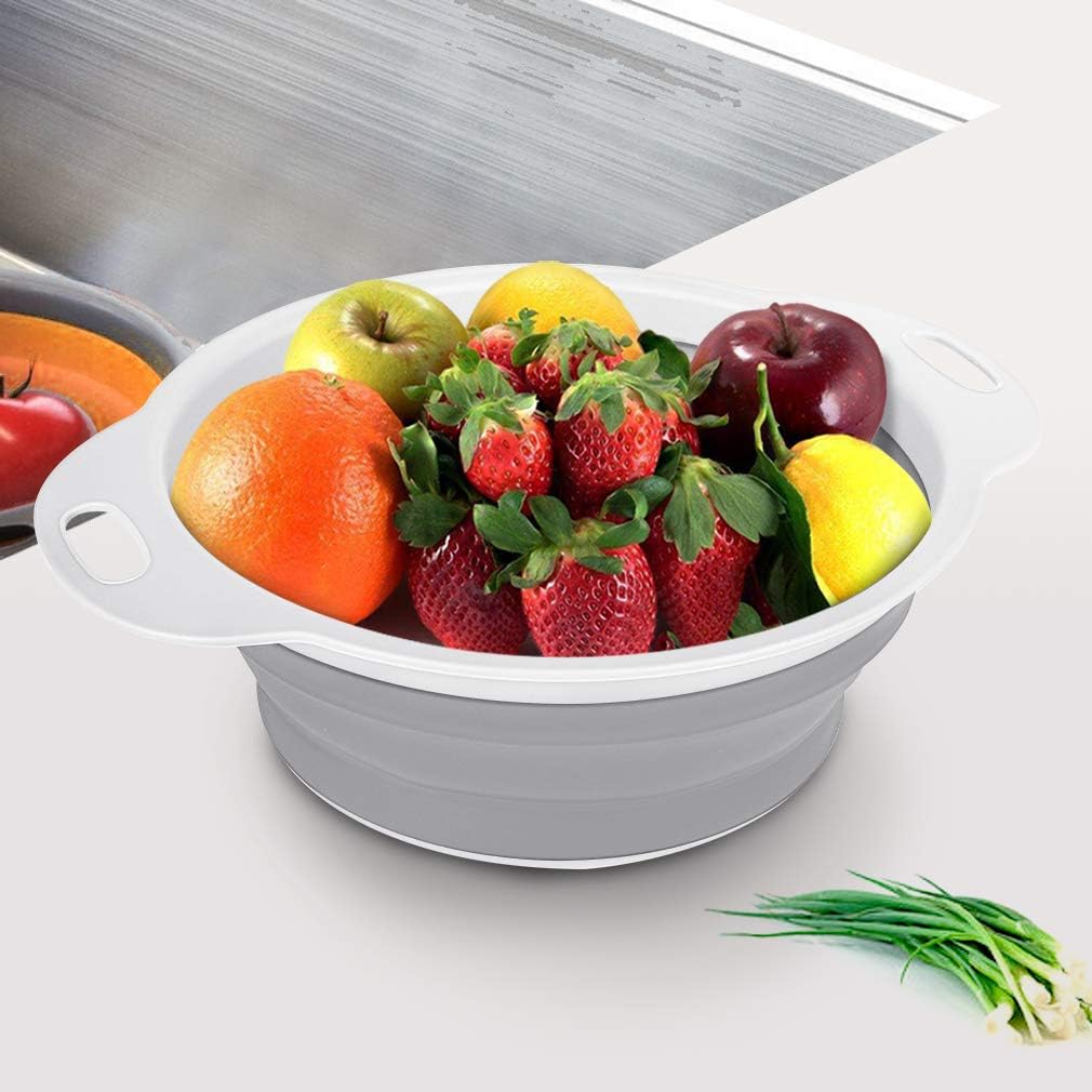 Collapsible Colander and Strainer Set of 3-2 PC 4 Quart(1 gal) and 1 PC 2 Quart(0.5 gal) - BPA Free & Dishwasher-safe Silicone Kitchen Foldable Strainer for Pasta, Veggies