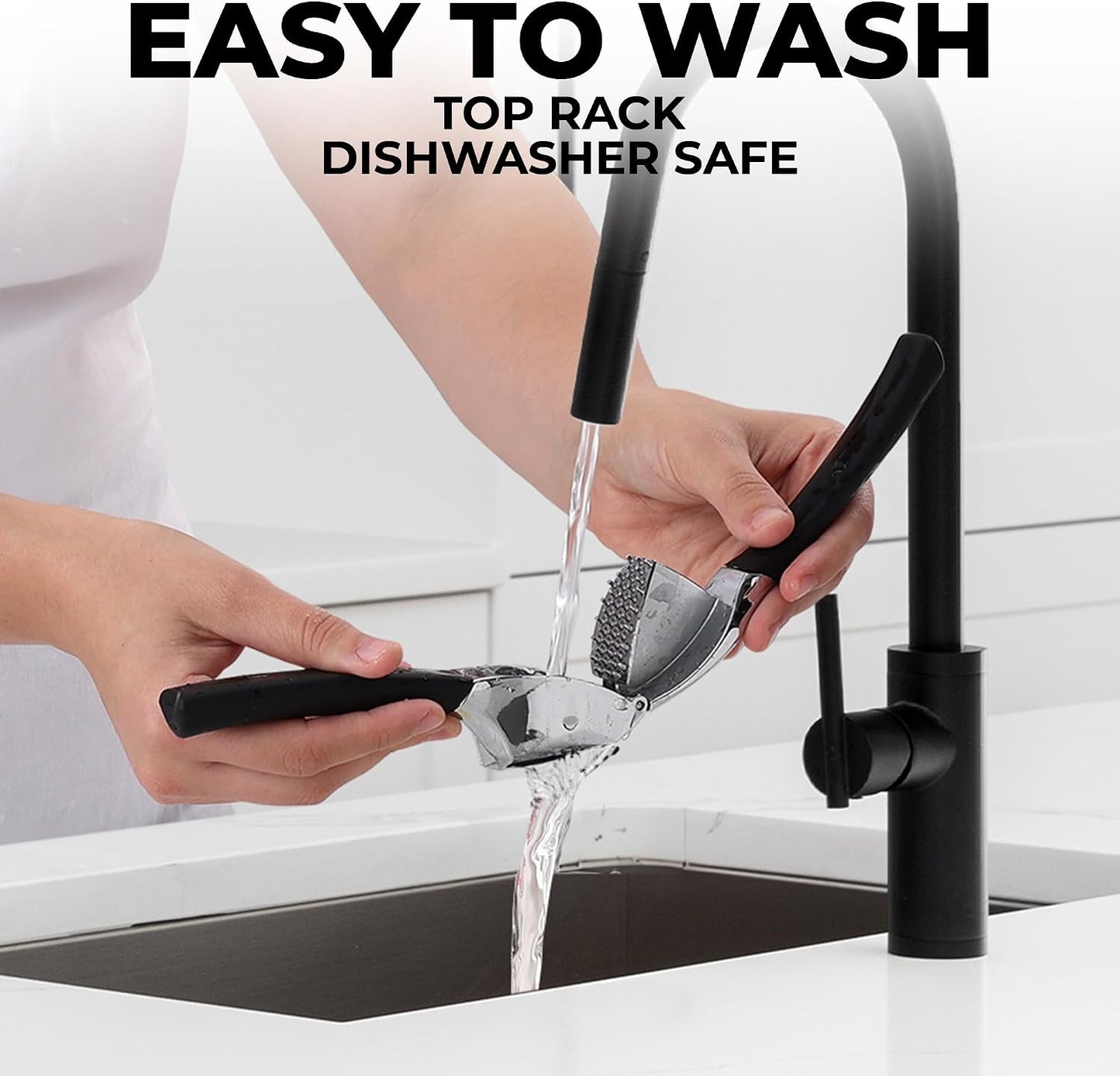 Comfort Grip Garlic Press - Garlic Mincer Tool - Garlic Crusher - Garlic Press Mincer Rust Proof, with Soft Ergonomic Handle, Easy Clean Set with Peeler and Brush