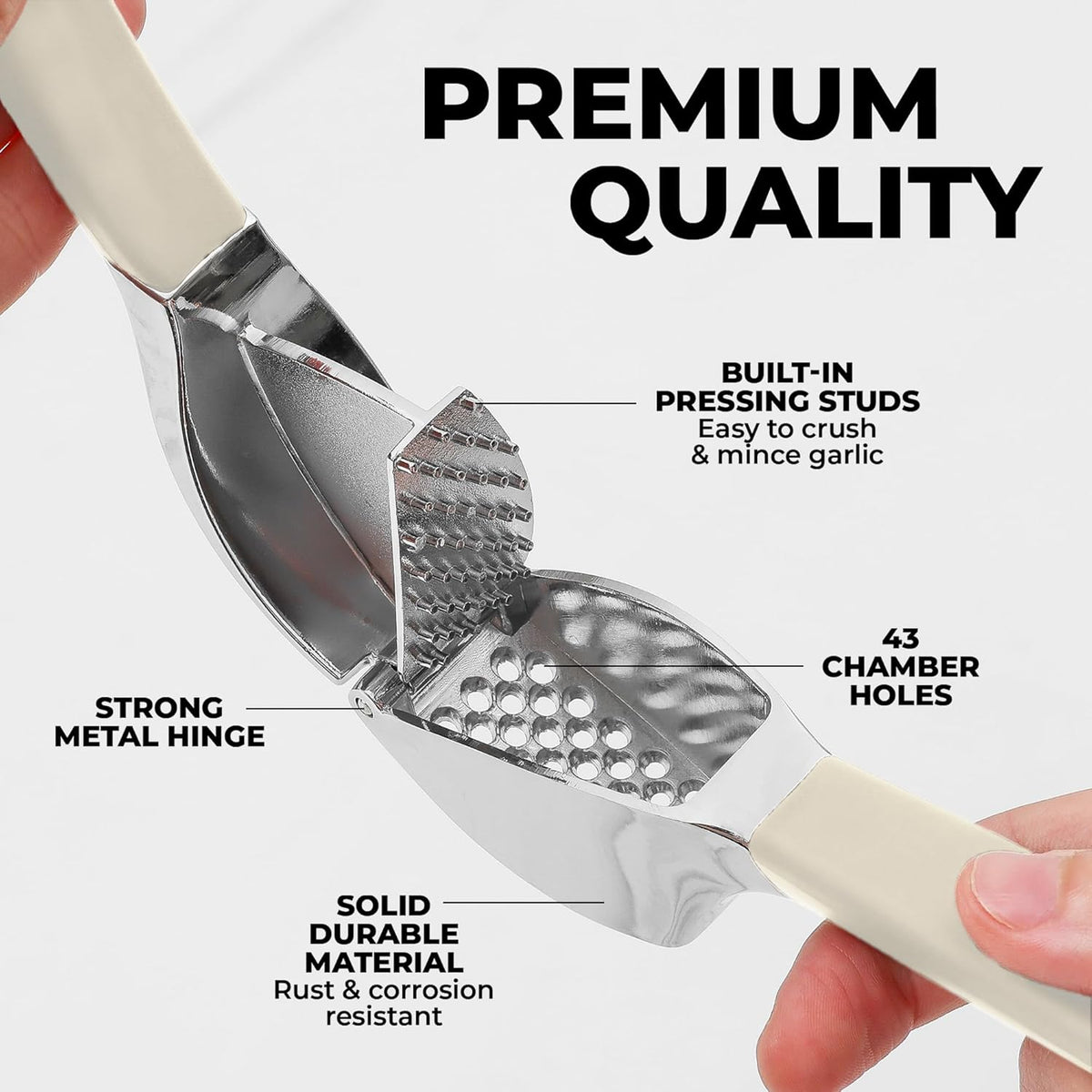 Comfort Grip Garlic Press - Garlic Mincer Tool - Garlic Crusher - Garlic Press Mincer Rust Proof, with Soft Ergonomic Handle, Easy Clean Set with Peeler and Brush