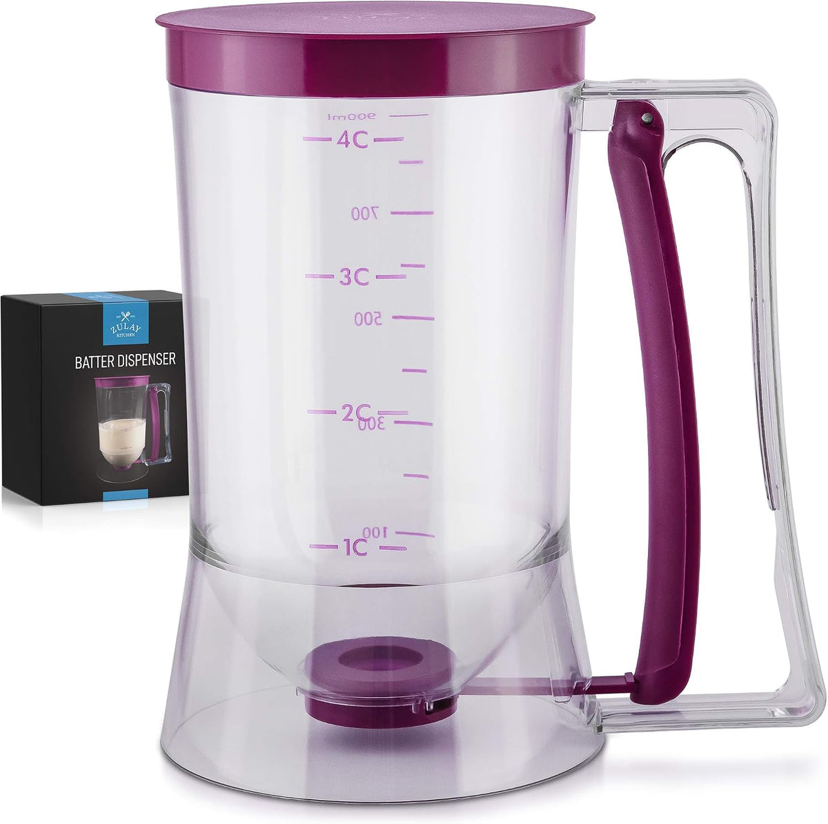 4 Cup Pancake Batter Dispenser With Squeeze Handle - Pancake Dispenser For Batter With Measuring Label - Pancake Batter Mixer Dispenser Bottle For Cupcakes, Crepes, Waffles & More