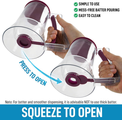 4 Cup Pancake Batter Dispenser With Squeeze Handle - Pancake Dispenser For Batter With Measuring Label - Pancake Batter Mixer Dispenser Bottle For Cupcakes, Crepes, Waffles & More
