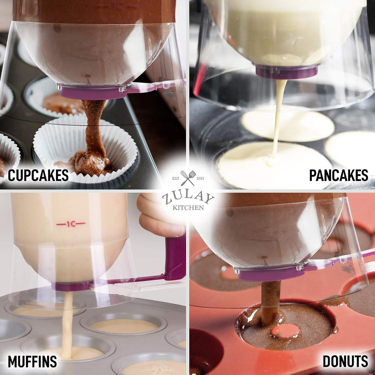 4 Cup Pancake Batter Dispenser With Squeeze Handle - Pancake Dispenser For Batter With Measuring Label - Pancake Batter Mixer Dispenser Bottle For Cupcakes, Crepes, Waffles & More