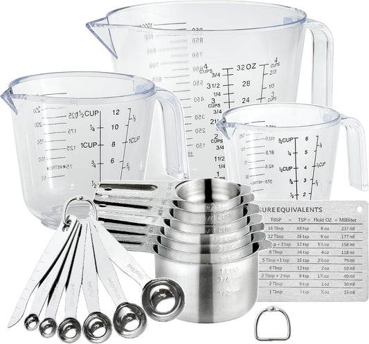 20PCS Measuring Cups and Spoons Set, Stainless Steel Nesting Kitchen Cooking Baking Measuring Set for Dry and Liquid Ingredients