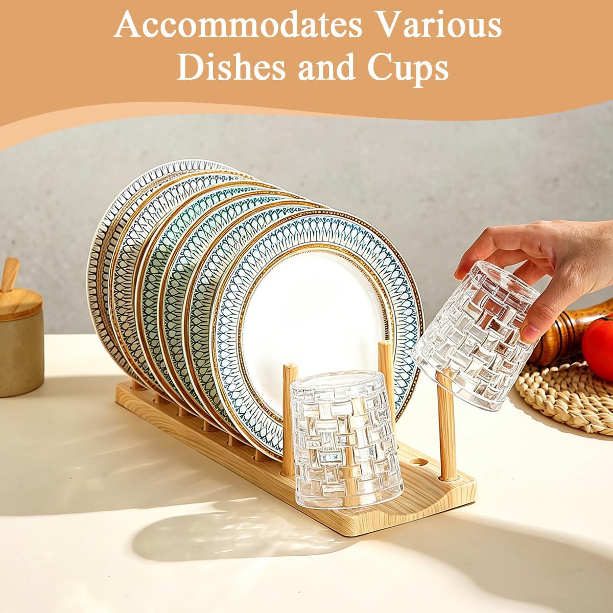 Pot Lid Organizer, Sturdy Plastic Pan Lid Organizer Rack, 8 Adjustable Compartments - For Cabinet and Countertop, Pot Lids, Pans, Plates, Bowls, Cups, Cutting Boards and Books