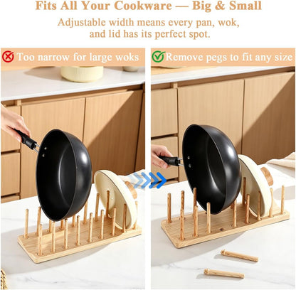 Pot Lid Organizer, Sturdy Plastic Pan Lid Organizer Rack, 8 Adjustable Compartments - For Cabinet and Countertop, Pot Lids, Pans, Plates, Bowls, Cups, Cutting Boards and Books