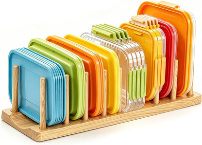 Pot Lid Organizer, Sturdy Plastic Pan Lid Organizer Rack, 8 Adjustable Compartments - For Cabinet and Countertop, Pot Lids, Pans, Plates, Bowls, Cups, Cutting Boards and Books