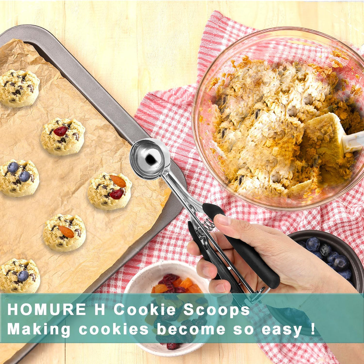 Mini Cookie Scoop, 1 Tsp Cookie Scoops for Baking, Melon Baller Scoop, 1 inch Cookie Scoop, Mini Ice Cream Scoop, Good Soft Grips, Smooth Trigger Release
