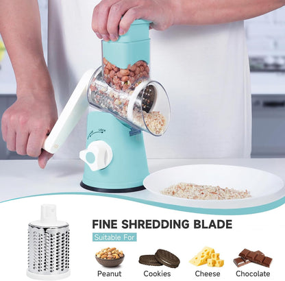 5 in 1 Rotary Cheese Grater, Manual Hand Crank Cheese Grater With Reinforced Suction & 5 Interchangeable Blades, Multifunctional Cheese Shredder, Easy to Use and Clean, Black