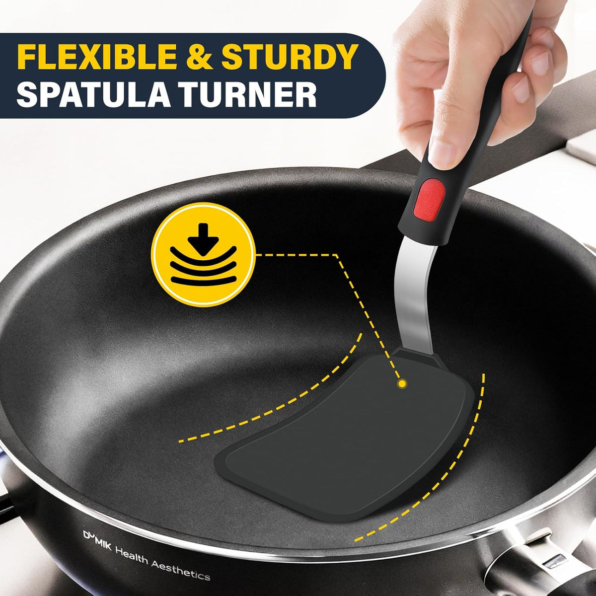 Silicone Spatula Set, Heat Resistant Solid & Slotted Turner for Non-Stick Pans, Silicone Cooking Utensils Set, BPA-Free, Flexible Spatula Turner for Flipping Eggs, Burgers, Pancakes, Black, -A