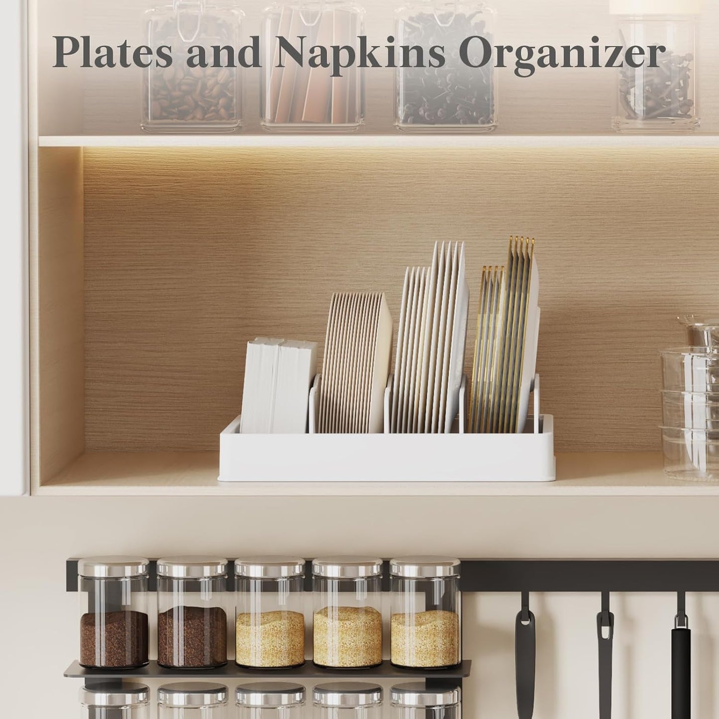 Kitchen Cabinet Organizer for Food Contanier Lid, Lid Holder with 6 Adjustable Dividers & 7 Sections for Pantry Organizers and Storage, Home Drawer Organization, Large, 13" x 10"