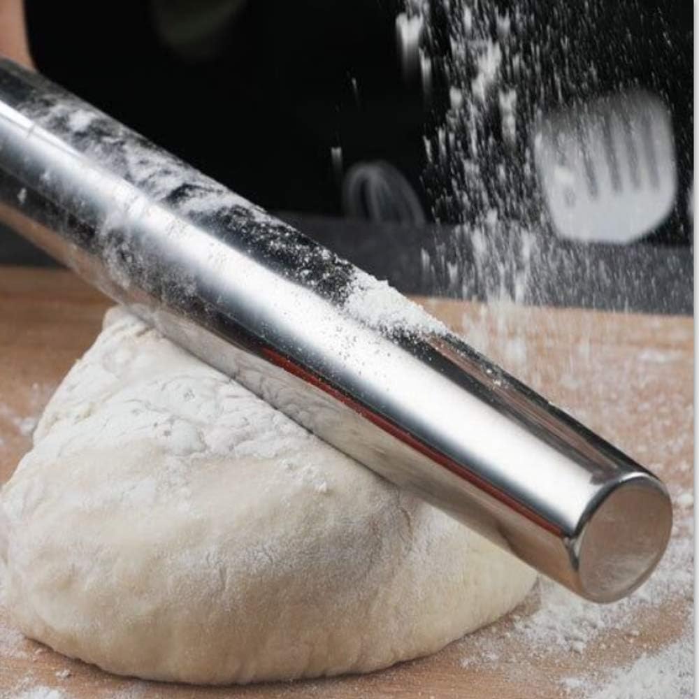 Smooth Seamless Stainless Steel Rolling Pin, 12.8Inch | Easy to clean food grade metal, ideal for daily pizza, pie, pasta, dumpling and cookie dough household baking