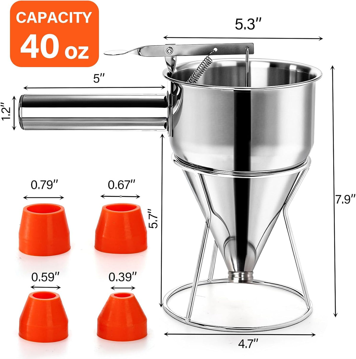 40 Oz Pancake Batter Dispenser, Stainless Steel, Multi-Nozzle