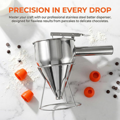 40 Oz Pancake Batter Dispenser, Stainless Steel, Multi-Nozzle