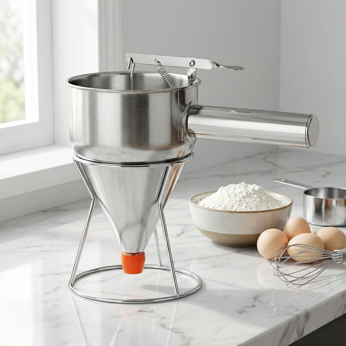 40 Oz Pancake Batter Dispenser, Stainless Steel, Multi-Nozzle