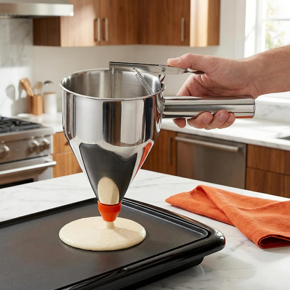 40 Oz Pancake Batter Dispenser, Stainless Steel, Multi-Nozzle