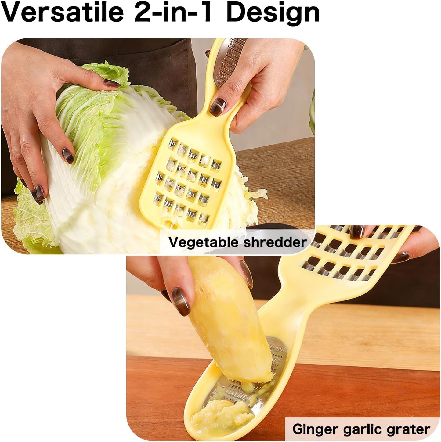 2-in-1 Ginger Grater & Vegetable Slicer–Kitchen Grater for Shredding,Slicing,and Grinding Garlic Ginger Veggies|Ultimate Kitchen Gadget for Effortless Meal Prep