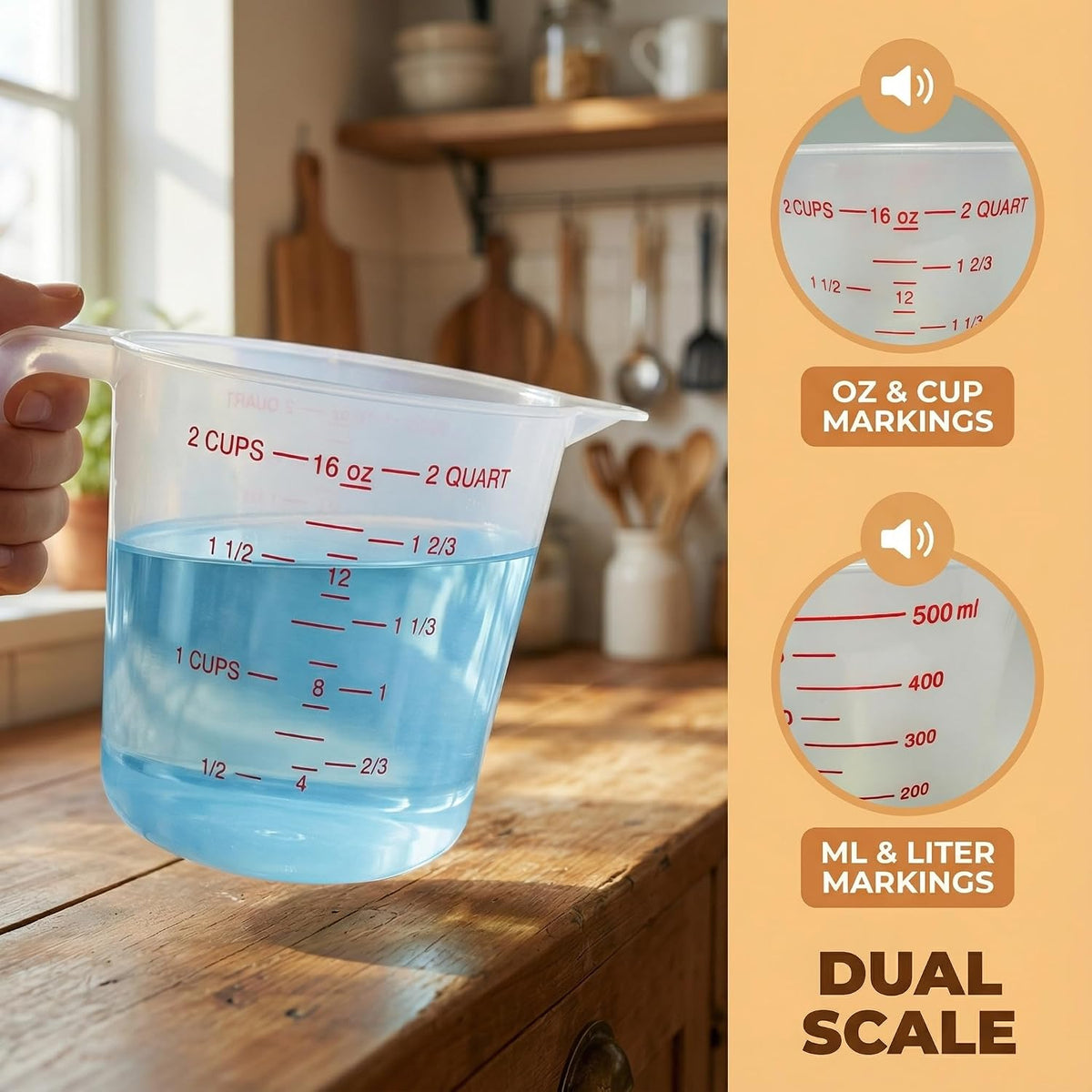 2 Cup/16 Oz Plastic Measuring Cups With Spout And Handle