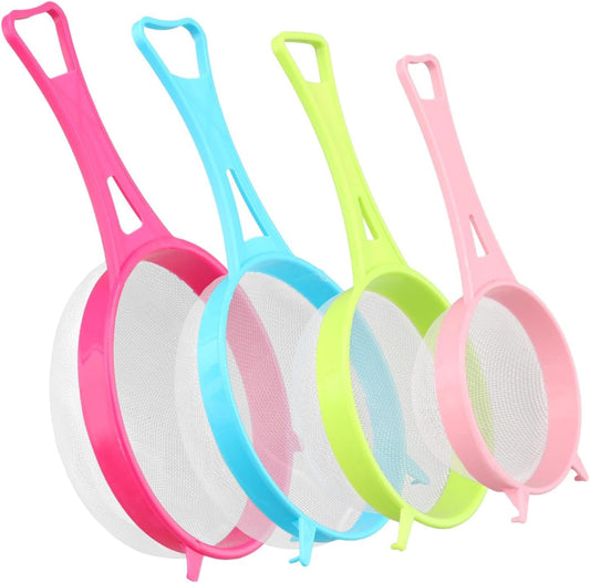 4Pcs Fine Mesh Strainer Set, Solid-Liquid Separator Gadget, Plastic Flour Colander with Non Slip Handles, Kitchen Tools for Yogurt Baking Tea Coffee Juice Pasta(4 Size)