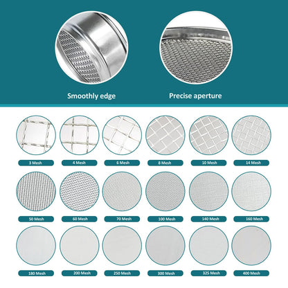 4" (10cm) 304 Stainless Steel Lab Sieve, 325 Mesh(0.045mm) Screen Sifter - Colors B