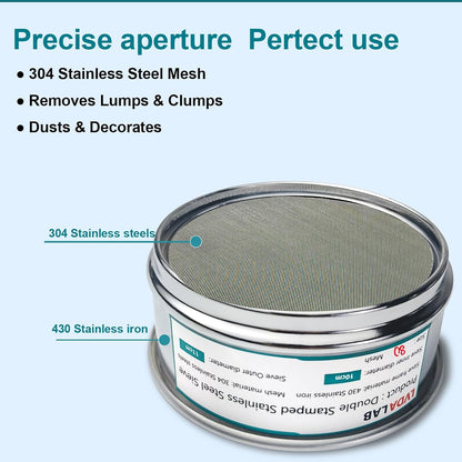 4" (10cm) 304 Stainless Steel Lab Sieve, 325 Mesh(0.045mm) Screen Sifter - Colors B
