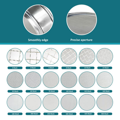 4" (10cm) 304 Stainless Steel Lab Sieve, 325 Mesh(0.045mm) Screen Sifter - Colors B