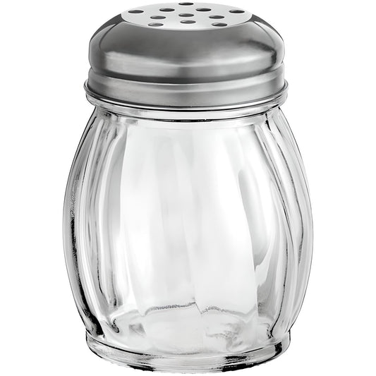 3.5-Inch Glass Shaker with Chrome Plated Perforated Lid | Great for Parmesan Cheese, Spices, Rubs, Chili and Red Pepper | Home and Commercial Use