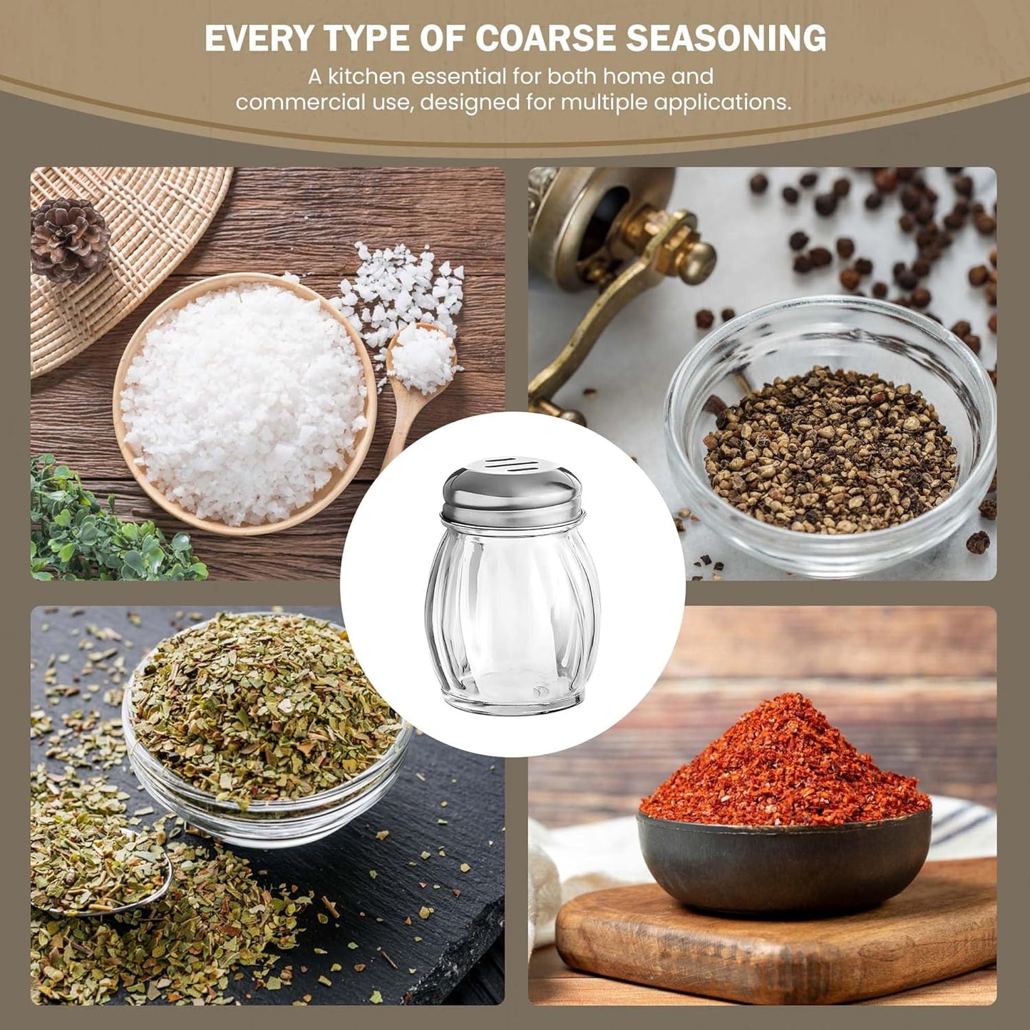 3.5-Inch Glass Shaker with Chrome Plated Perforated Lid | Great for Parmesan Cheese, Spices, Rubs, Chili and Red Pepper | Home and Commercial Use
