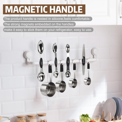 Magnetic Measuring cups and spoons Set, 5 Stainless Steel Magnetic Measuring Cup and 8 Double Sided Measuring Spoons with 1 Leveler，Kitchen Gadgets for Cooking & Baking