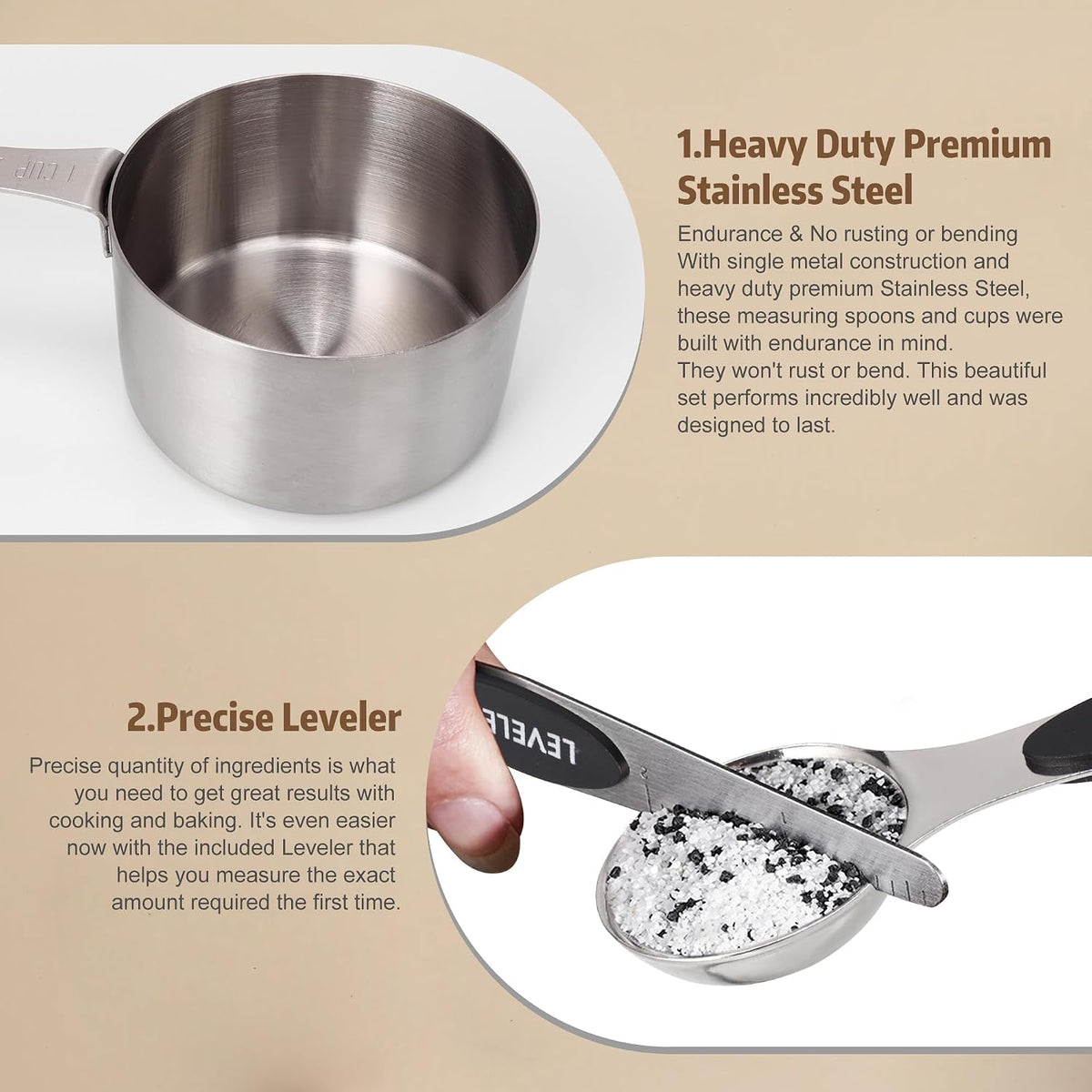Magnetic Measuring cups and spoons Set, 5 Stainless Steel Magnetic Measuring Cup and 8 Double Sided Measuring Spoons with 1 Leveler，Kitchen Gadgets for Cooking & Baking