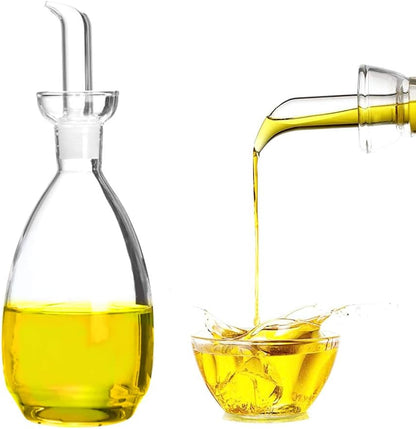 Glass Oil Bottle with Spout, Olive Oil Dispenser Vinegar Drizzler Pourer Stopper Pot, Soy Sauce Vinegar Cruet Non Drip Heat-Resistant for Cooking Kitchen Restaurant BBQ (15 oz)